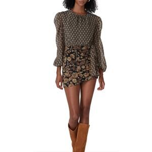 Misa Los Angeles Dress 2 Amber Metallic Ruched Floral Mini Party Asymmetrical